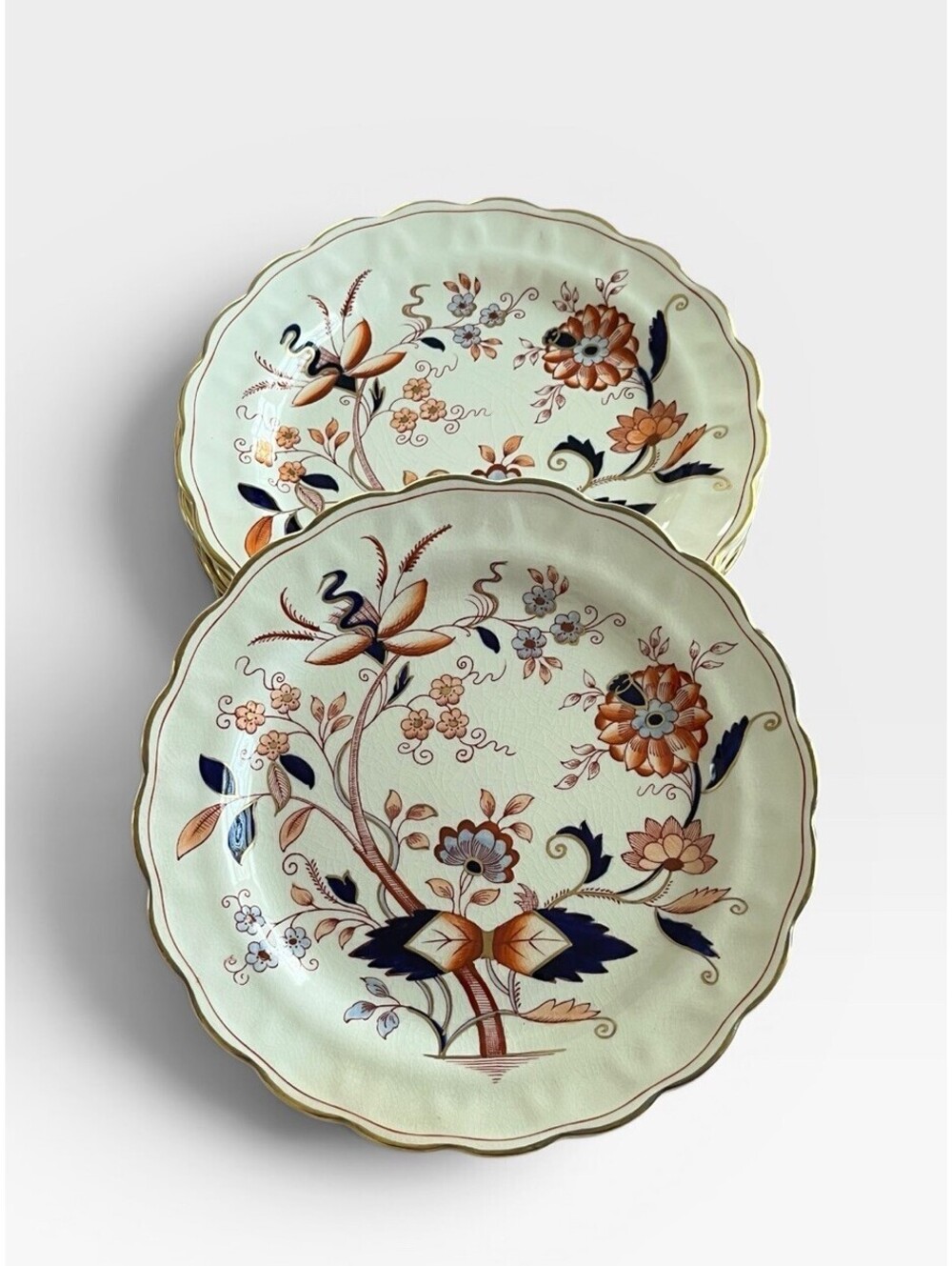 8 Booths FRESIAN Imari 8.5” Plates Excellent 1920s Antique Gold Trim Floral